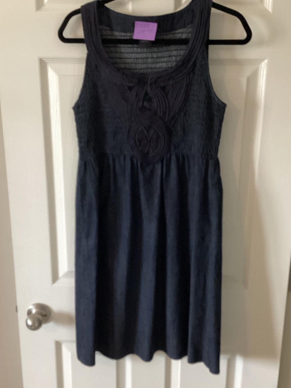 Calvin Klein Navy Sleeveless Midi Dress with Braided Front